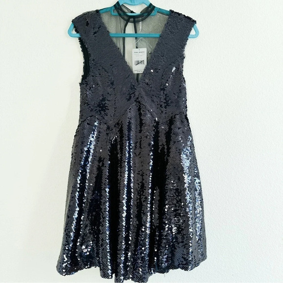 Free People New Dance til dawn black sequin mesh minidress XS - Picture 3 of 15